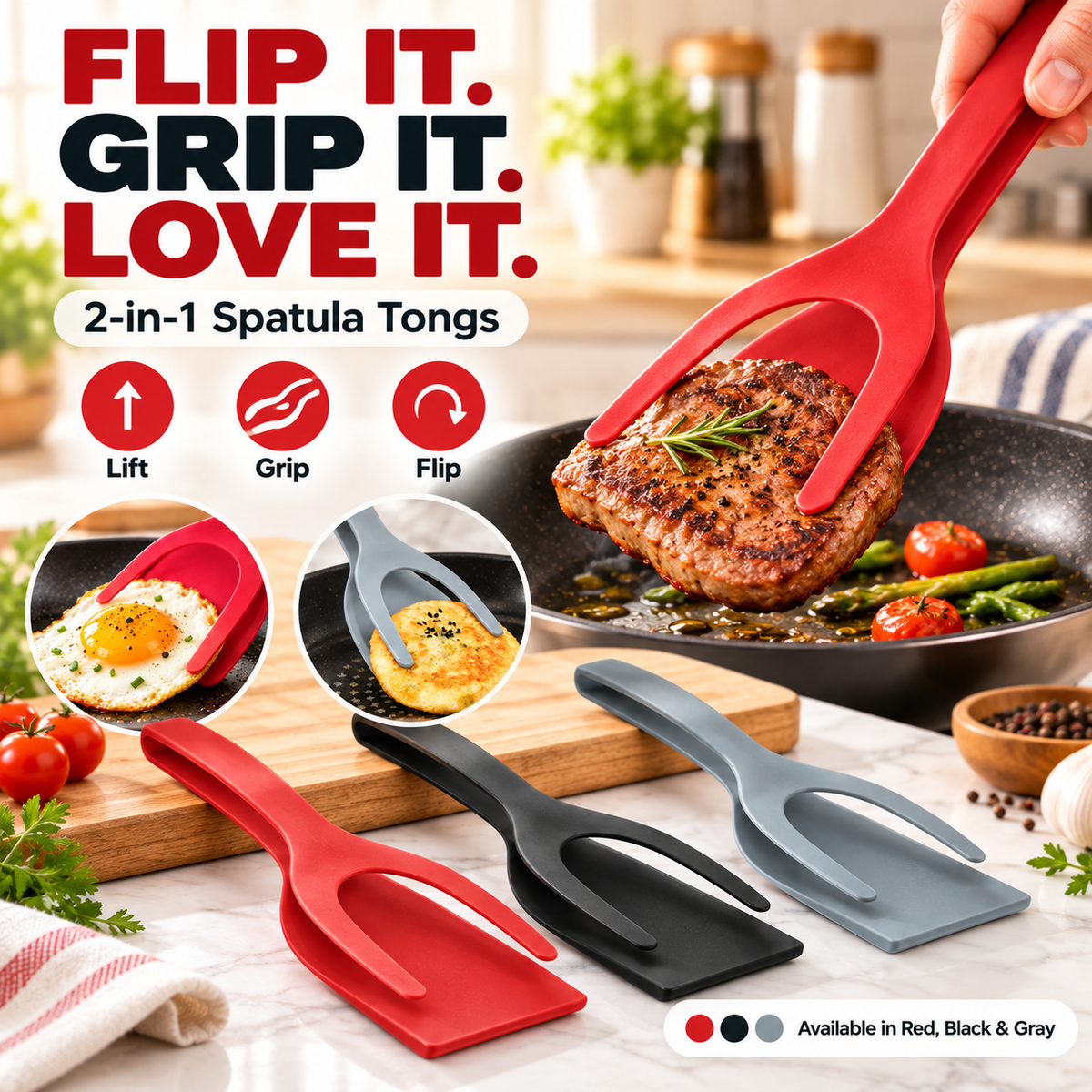 🍳 2-in-1 Spatula Tongs – Lightweight Nylon Cooking & Flipping Tool