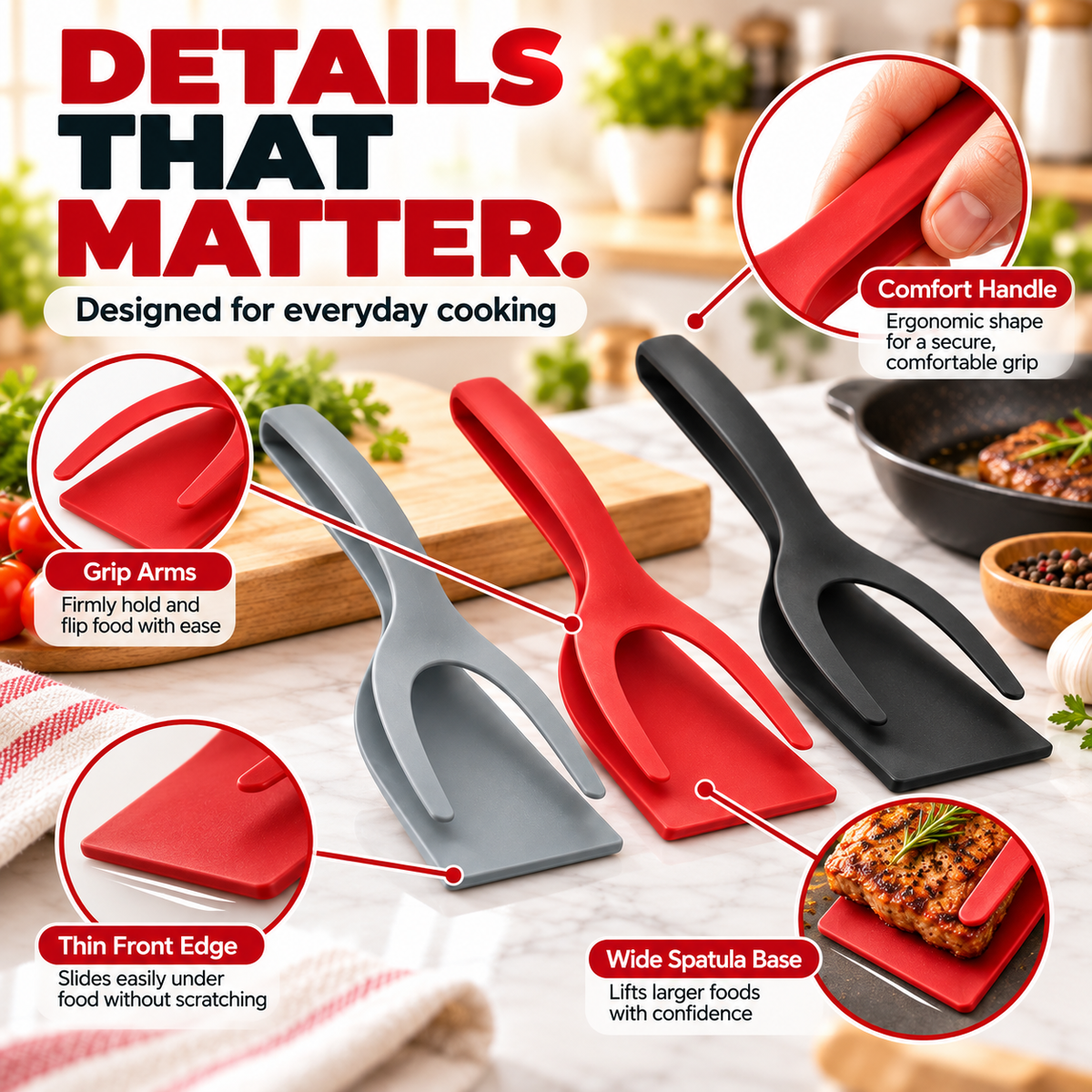🍳 2-in-1 Spatula Tongs – Lightweight Nylon Cooking & Flipping Tool