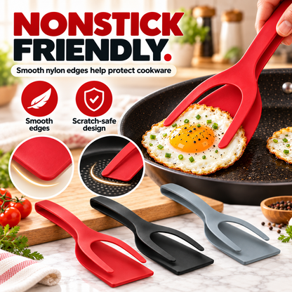 🍳 2-in-1 Spatula Tongs – Lightweight Nylon Cooking & Flipping Tool