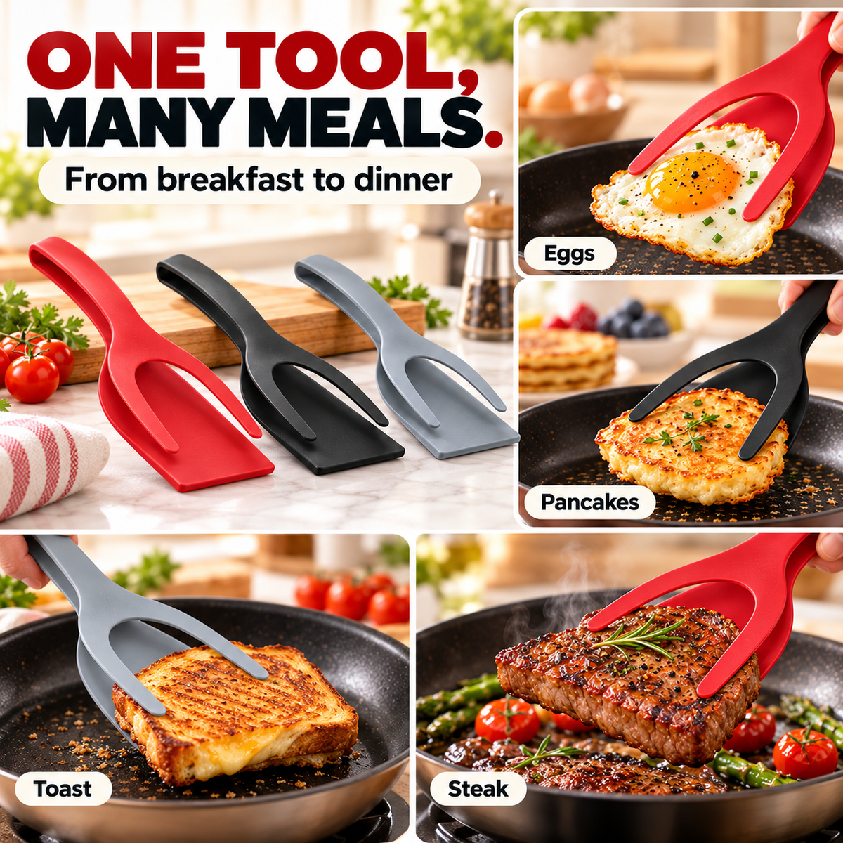🍳 2-in-1 Spatula Tongs – Lightweight Nylon Cooking & Flipping Tool
