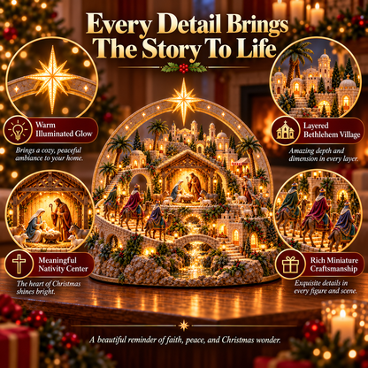 🌟 Lighted Bethlehem Nativity Village – Star Arch Christmas Tabletop Decor 🎄