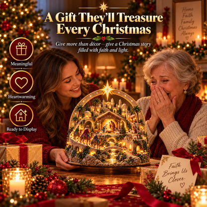 🌟 Lighted Bethlehem Nativity Village – Star Arch Christmas Tabletop Decor 🎄