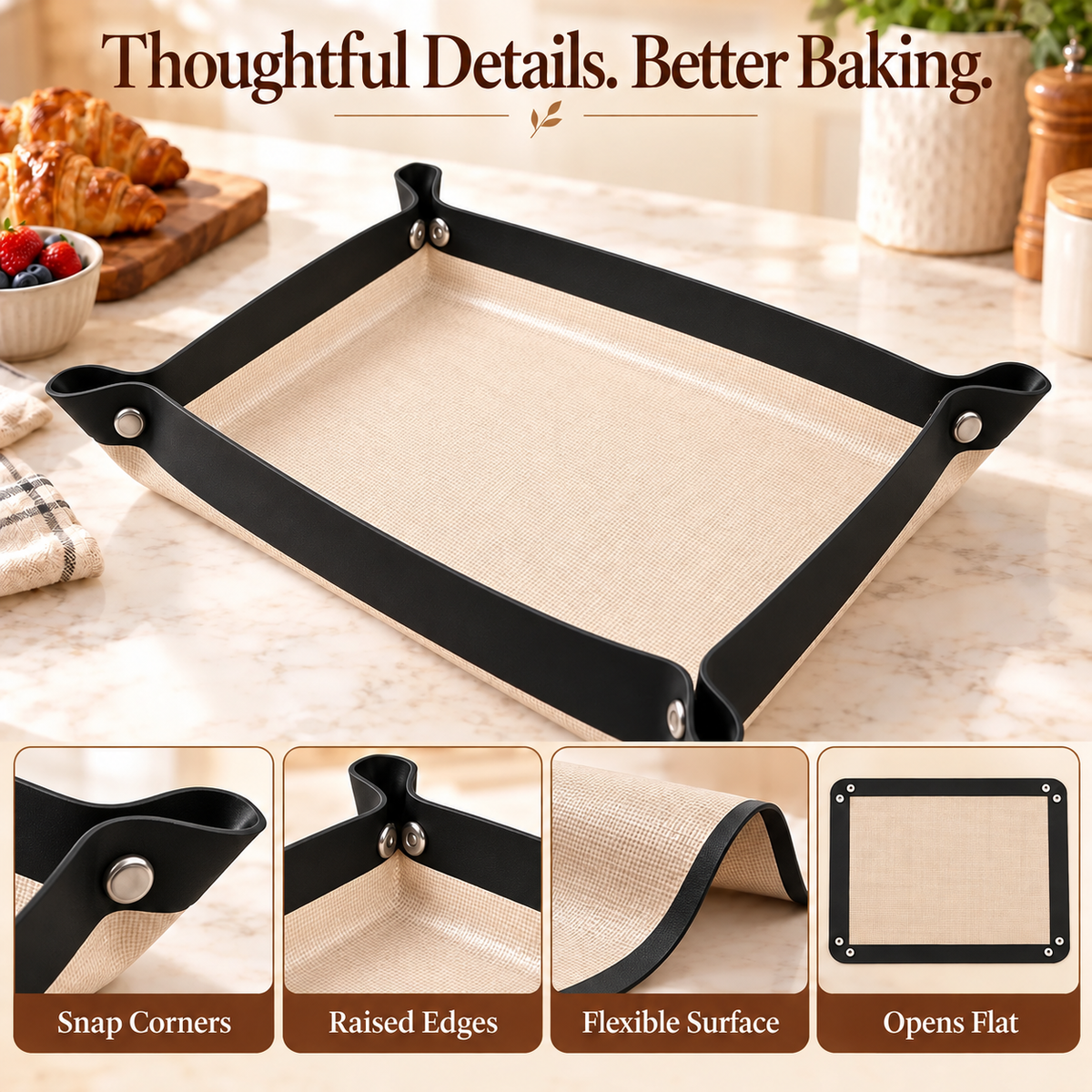 Foldable Silicone Baking Mat 🍪 – 30×40cm Nonstick Tray in Black