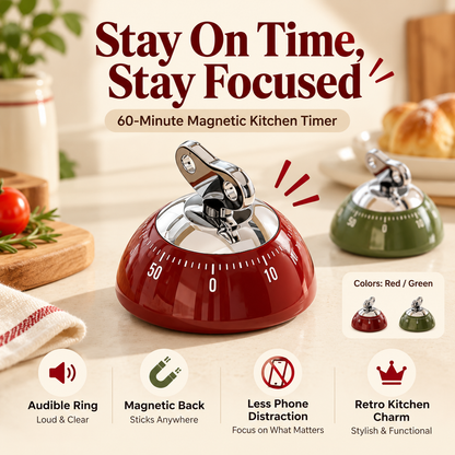 Retro Magnetic Kitchen Timer ⏰ – Vintage-Style Cooking Countdown
