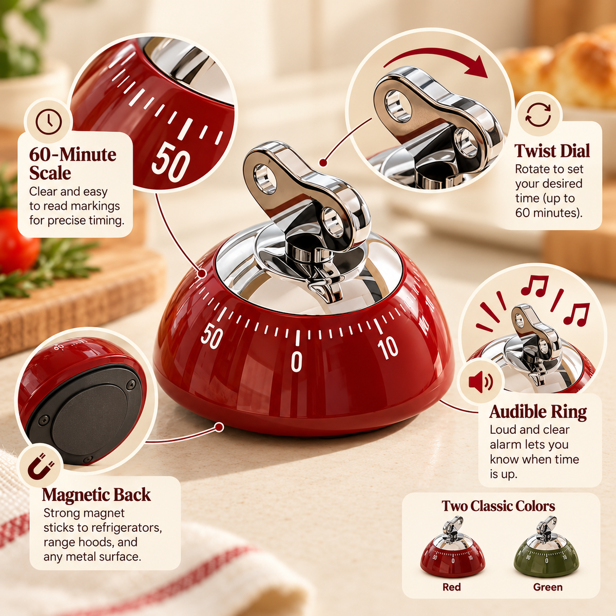 Retro Magnetic Kitchen Timer ⏰ – Vintage-Style Cooking Countdown