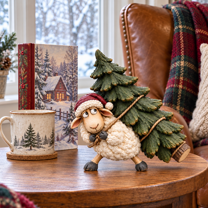 🐑Little Woolly's Christmas Mission™ – Whimsical Sheep Carrying Christmas Tree Figurine
