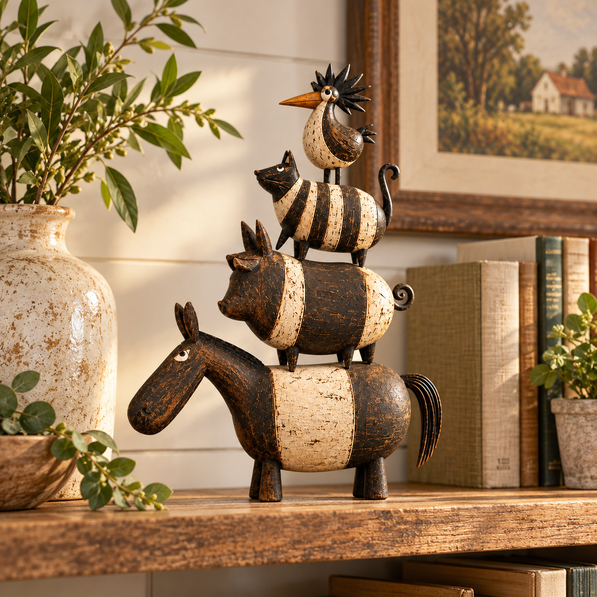🐾🏡 Four Friends Folk Art Stack™ – Rustic Farmhouse Charm, Stacked with Personality