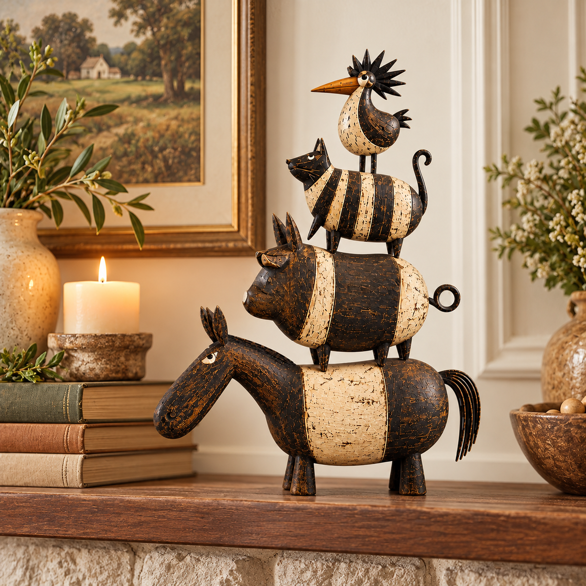 🐾🏡 Four Friends Folk Art Stack™ – Rustic Farmhouse Charm, Stacked with Personality
