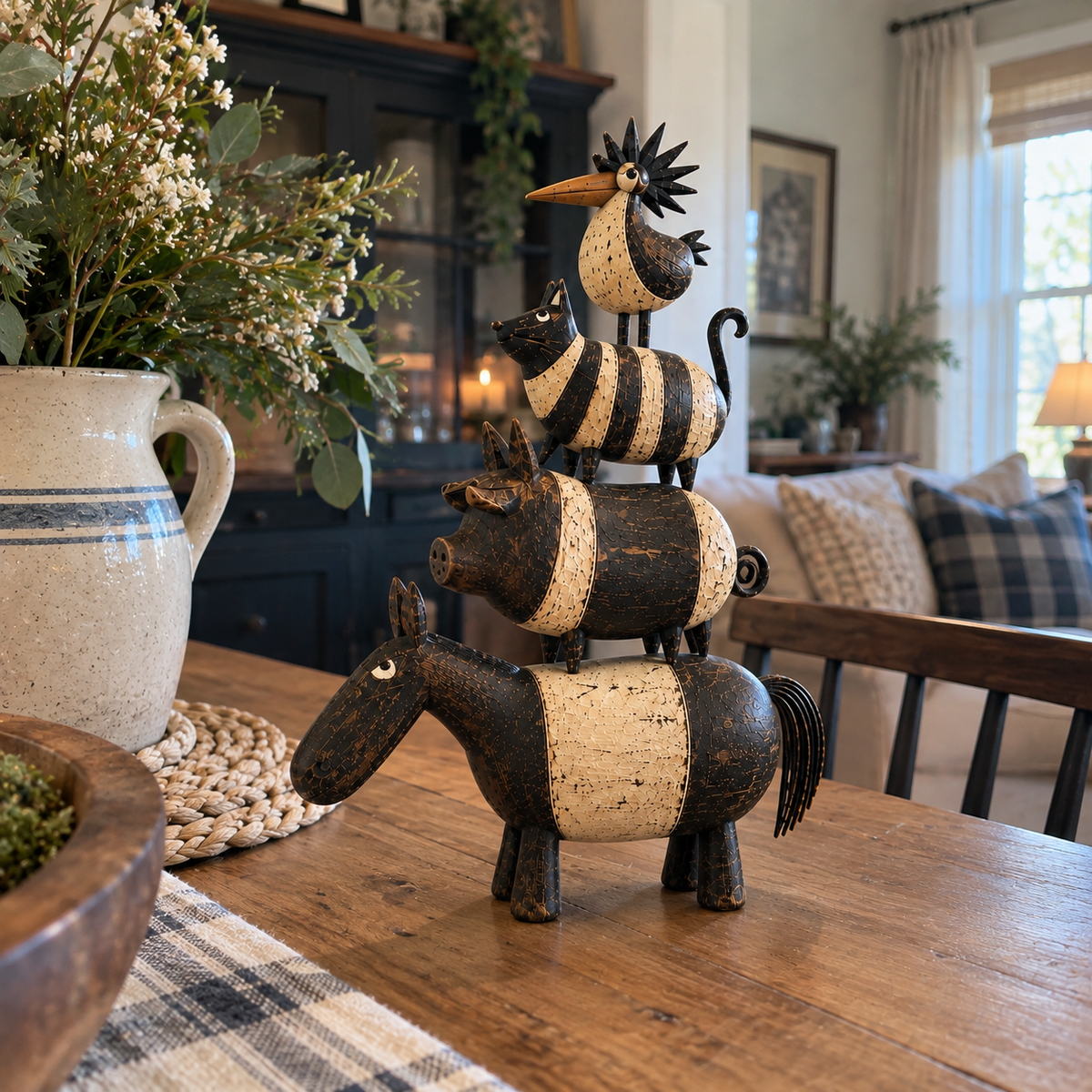 🐾🏡 Four Friends Folk Art Stack™ – Rustic Farmhouse Charm, Stacked with Personality