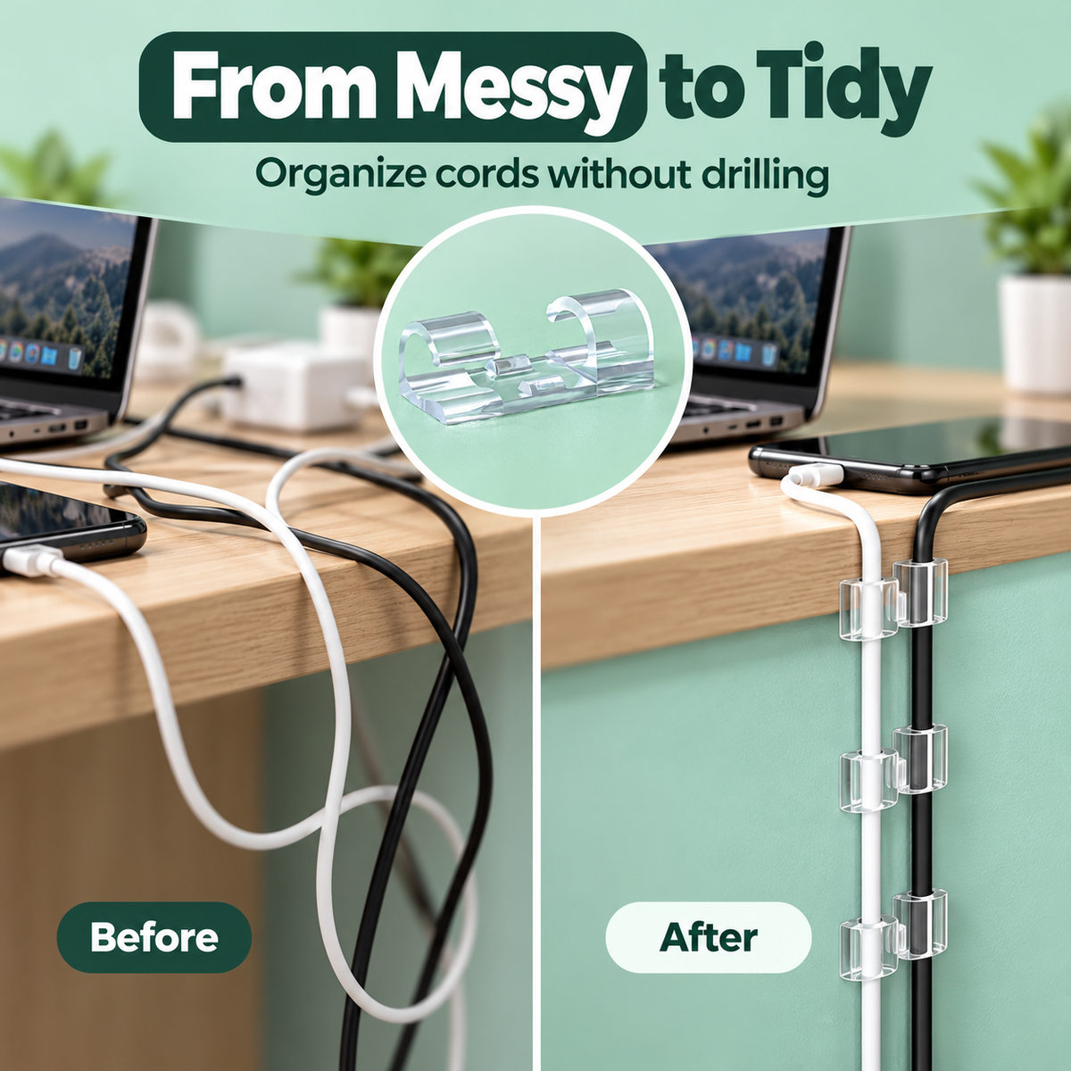 Adhesive Cable Management Clips 🔒 – 20/40/80PCS Cord Organizer Options