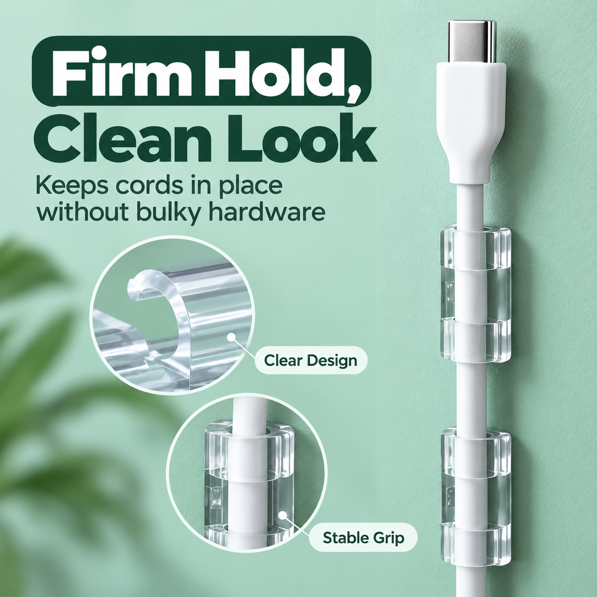 Adhesive Cable Management Clips 🔒 – 20/40/80PCS Cord Organizer Options