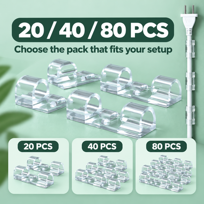 Adhesive Cable Management Clips 🔒 – 20/40/80PCS Cord Organizer Options