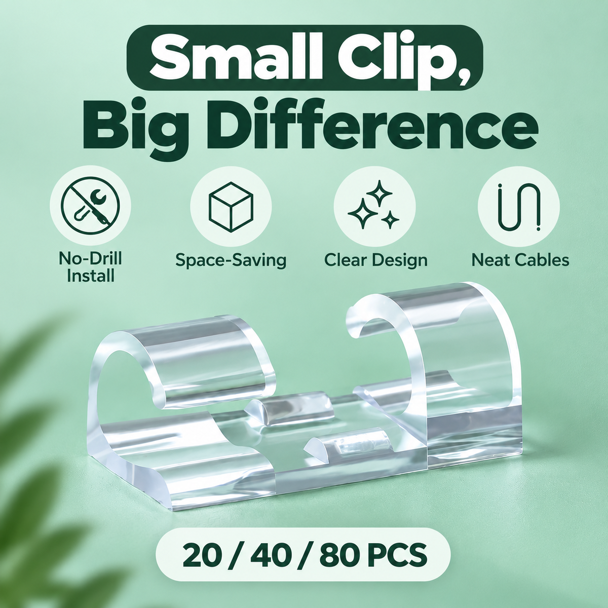 Adhesive Cable Management Clips 🔒 – 20/40/80PCS Cord Organizer Options