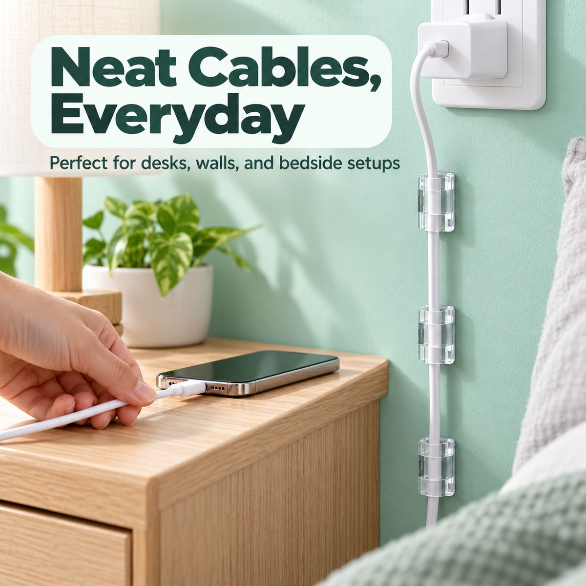 Adhesive Cable Management Clips 🔒 – 20/40/80PCS Cord Organizer Options