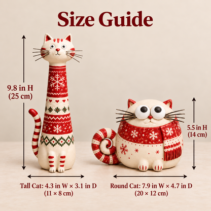 🎄 Whimsical Christmas Cat Figurines – Tall & Chubby Holiday Decor 🐱