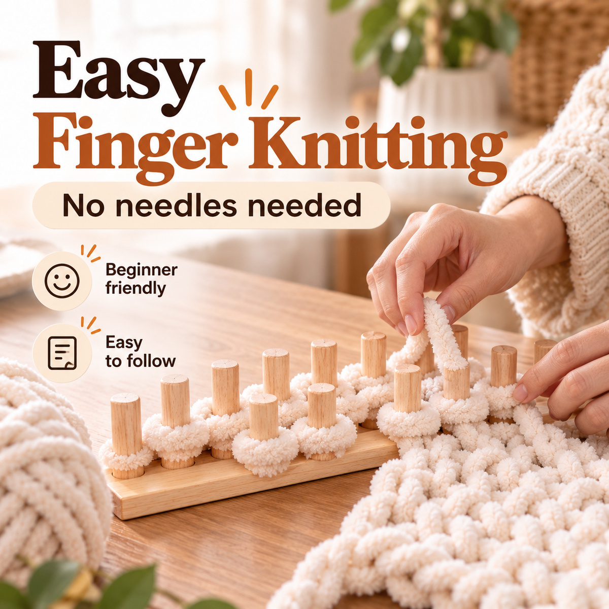 🧶 Portable Wooden Weaving Loom for Chunky Yarn | Adjustable Frame for Cozy DIY Blankets & Throws 🪵