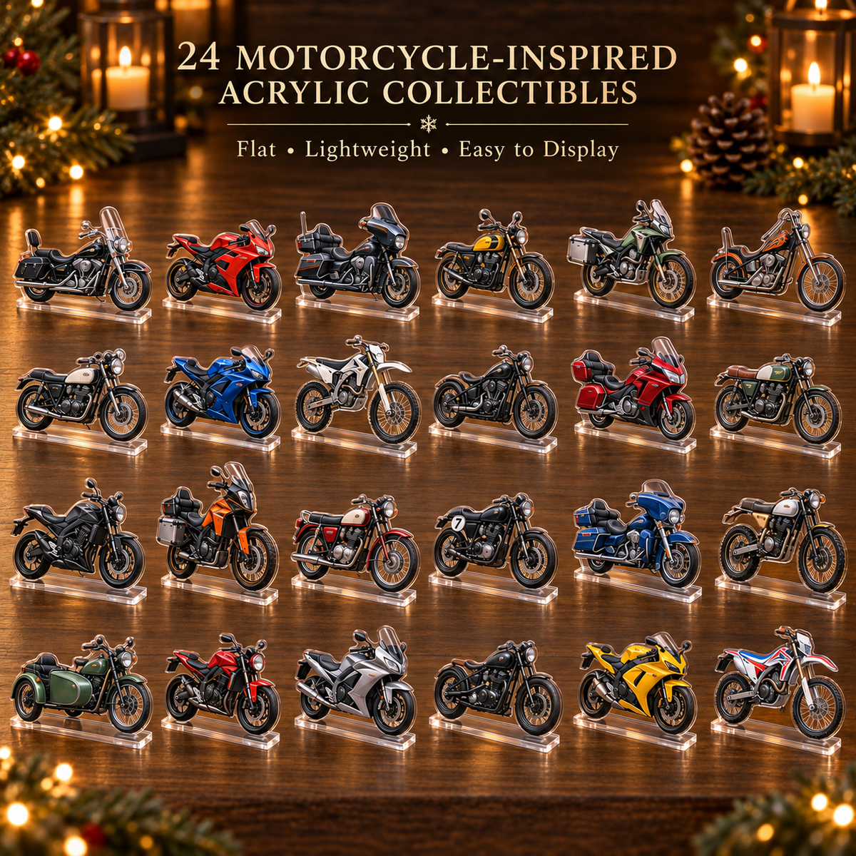 🎁 2026 Motorcycle Legends Advent Calendar – 24 Flat Acrylic Motorcycle Collectibles