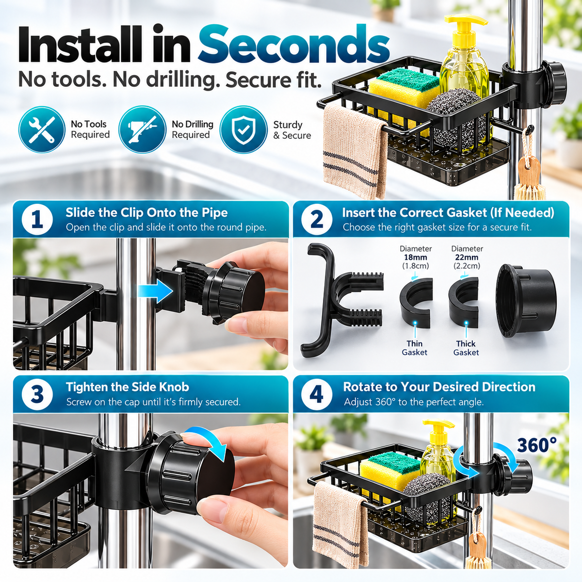 Kitchen Faucet Organizer 🧽 – Handy Sink Storage Rack