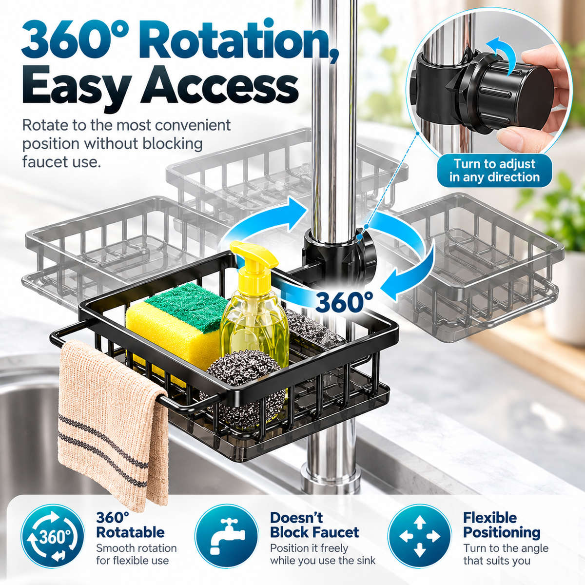 Kitchen Faucet Organizer 🧽 – Handy Sink Storage Rack