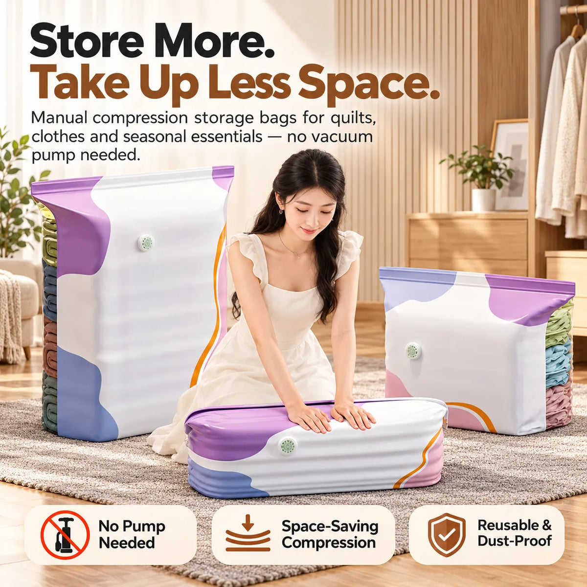 🎁Reusable Vacuum Storage Bags – Pump-Free Space Saver Bags
