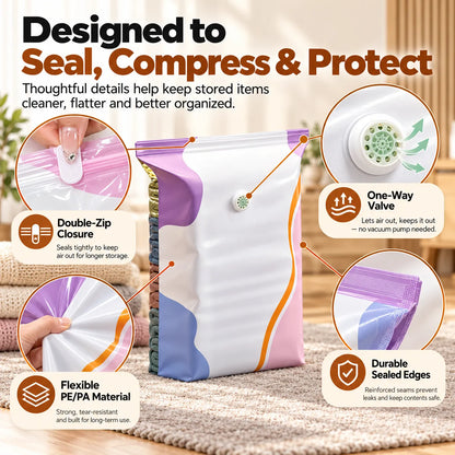 🎁Reusable Vacuum Storage Bags – Pump-Free Space Saver Bags