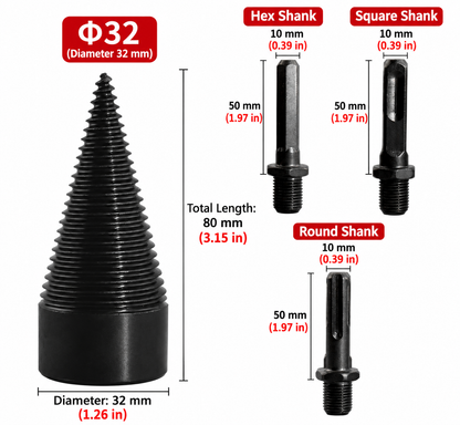 ⚡ Heavy-Duty Firewood Log Splitting Drill Bit, 1.25 in (32 mm)