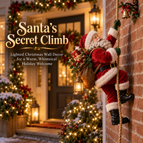 🎅✨ Santa’s Secret Climb – Lighted Christmas Wall Decor