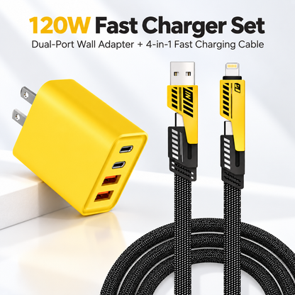 ⚡ Portable Fast Charger Set – Dual-Port USB-C & USB-A Adapter + 4-in-1 Cable