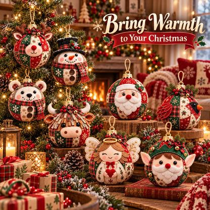 🎄 Cozy Patchwork Christmas Ornament Collection– Handmade Holiday Characters