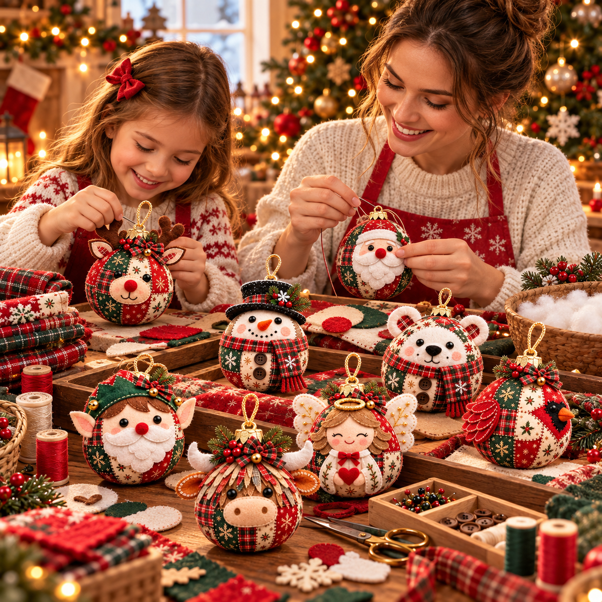 🎄 Cozy Patchwork Christmas Ornament Collection– Handmade Holiday Characters