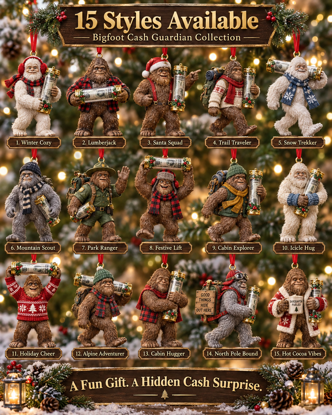 ⏰ LAST DAY SALE 49% OFF! 🎄👣 Bigfoot Christmas Cash Gift Ornament – Fun Holiday Money Holder