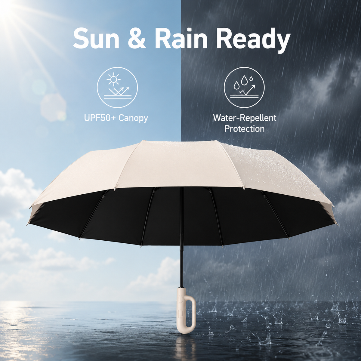 StormReady Compact Auto-Fold Umbrella ☔ Windproof, Water-Repellent Design with Clip-On Loop