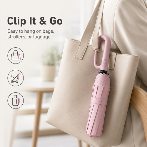 StormReady Compact Auto-Fold Umbrella ☔ Windproof, Water-Repellent Design with Clip-On Loop