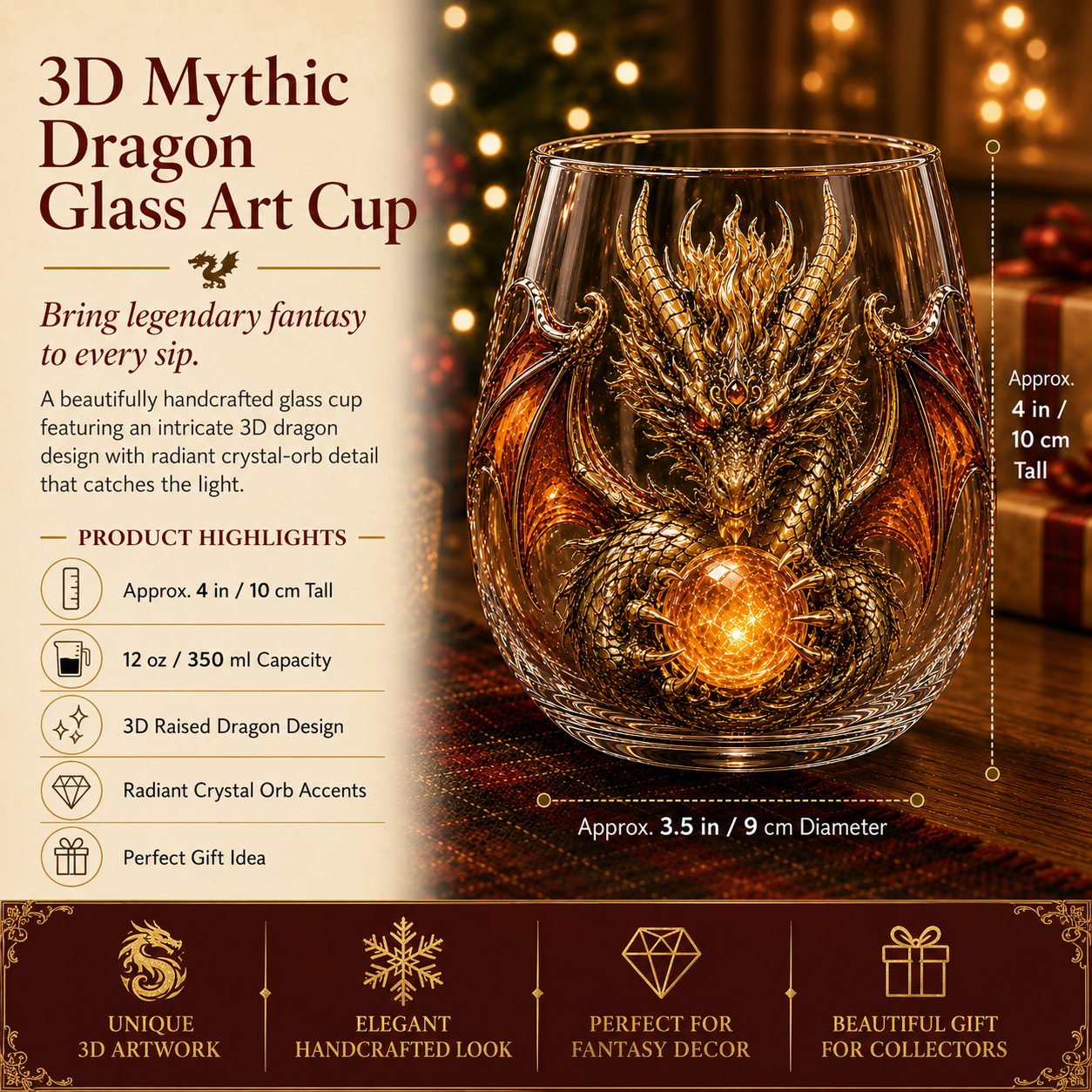 🐉 Dragon Legacy 3D Dragon Decanter & Glass Gift Set | Raised Fantasy Barware, Collector’s Display & Legendary Gift 🎁