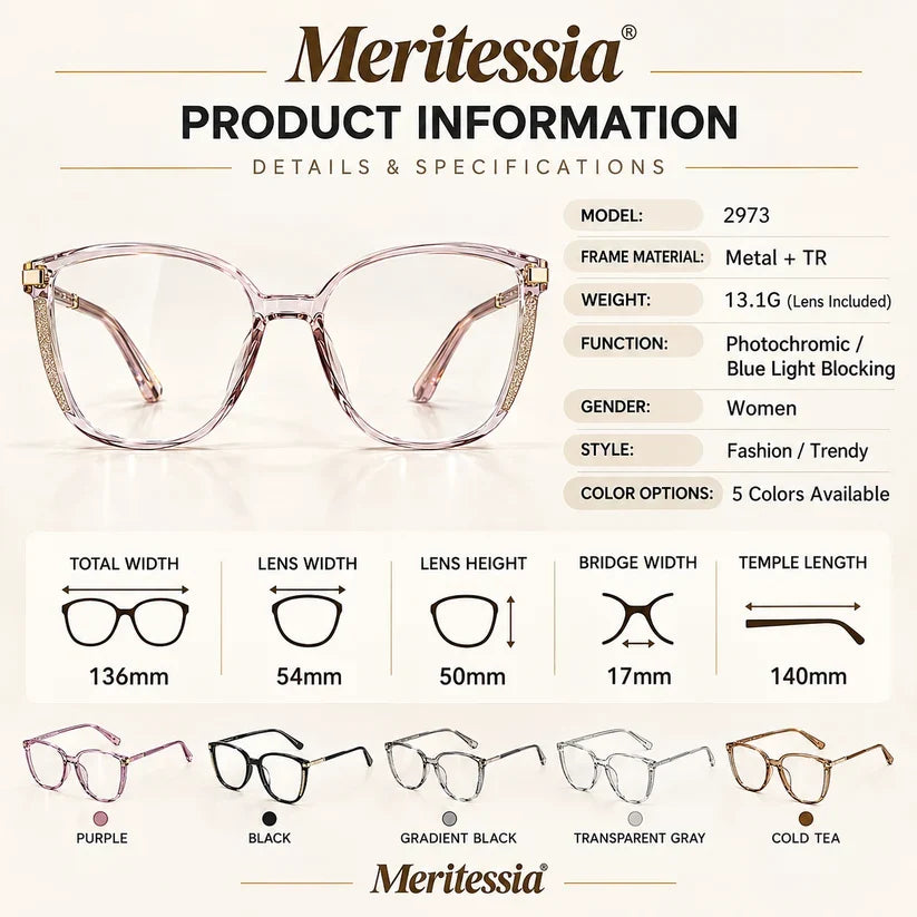 🕶️ Oversized Fashion Prescription Glasses – Trendy Photochromic Lenses with Blue Light Blocking ✨
