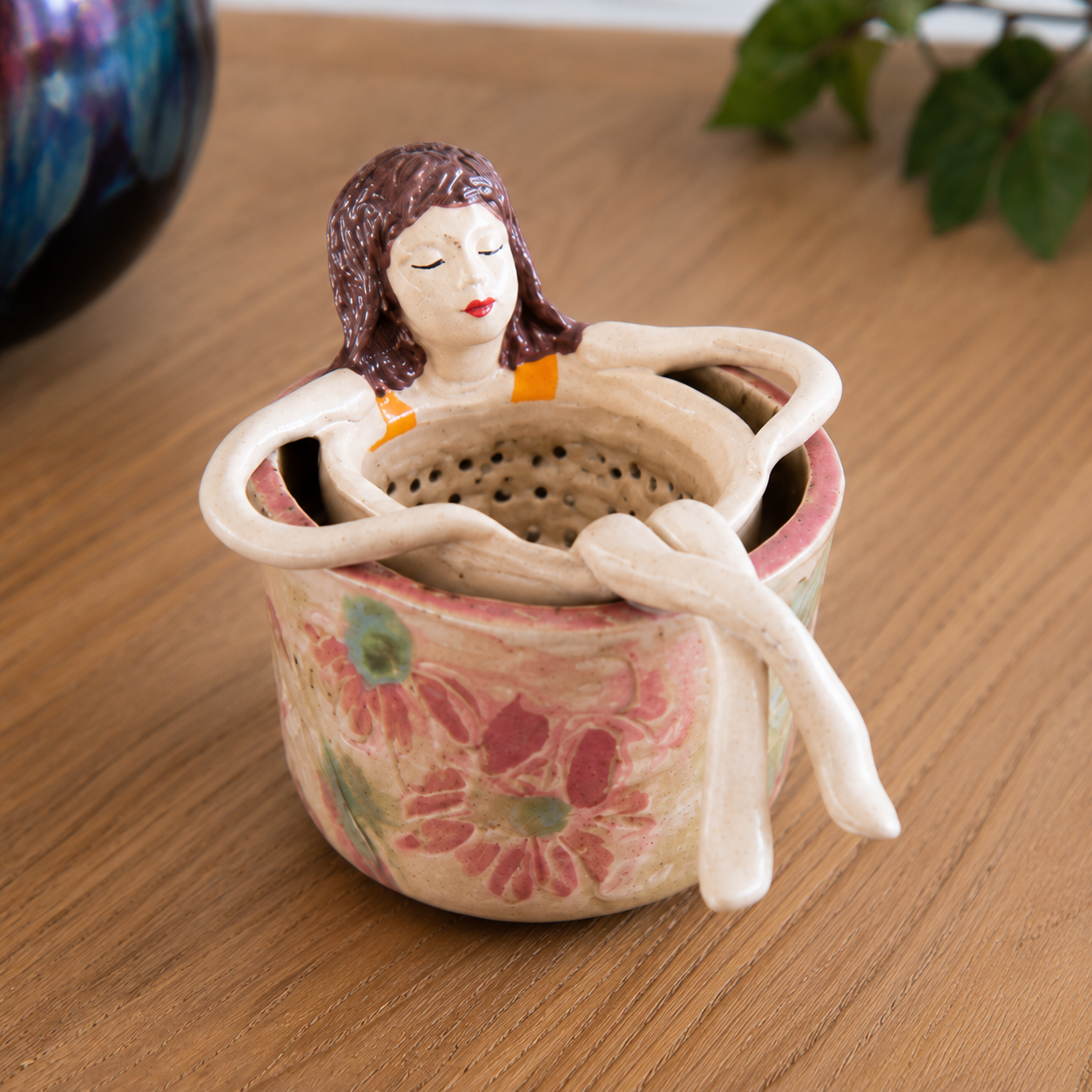 Whimsical Sitting Lady Ceramic Tea Strainer Collection