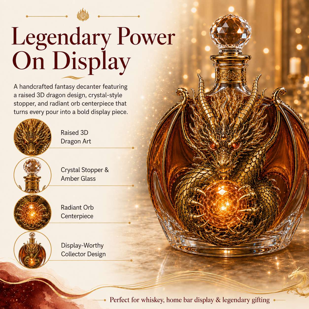 🐉 Dragon Legacy 3D Dragon Decanter & Glass Gift Set | Raised Fantasy Barware, Collector’s Display & Legendary Gift 🎁