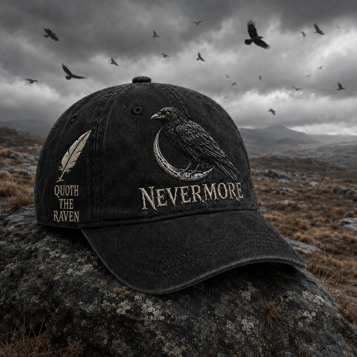 🖤🪶 Vintage Raven Embroidered Baseball Cap | Gothic Bird Lover Hat