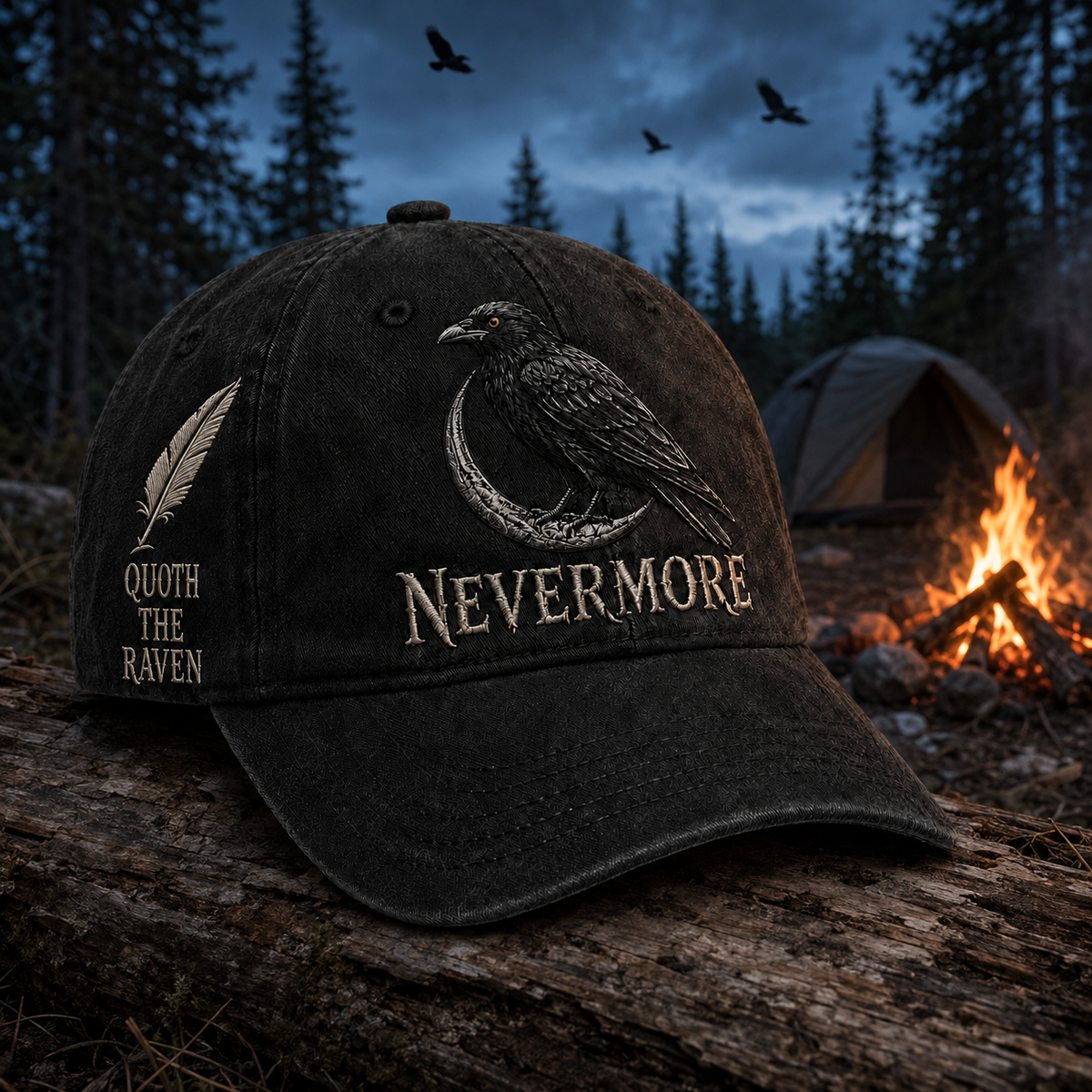 🖤🪶 Vintage Raven Embroidered Baseball Cap | Gothic Bird Lover Hat