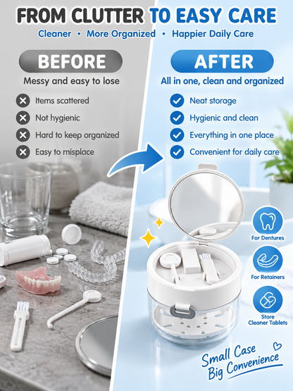 ✨ On-the-Go Retainer Care Case with Soak Bowl, Rinse Basket, Mirror & Cleaning Brush 🦷✈️