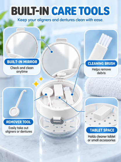 ✨ On-the-Go Retainer Care Case with Soak Bowl, Rinse Basket, Mirror & Cleaning Brush 🦷✈️