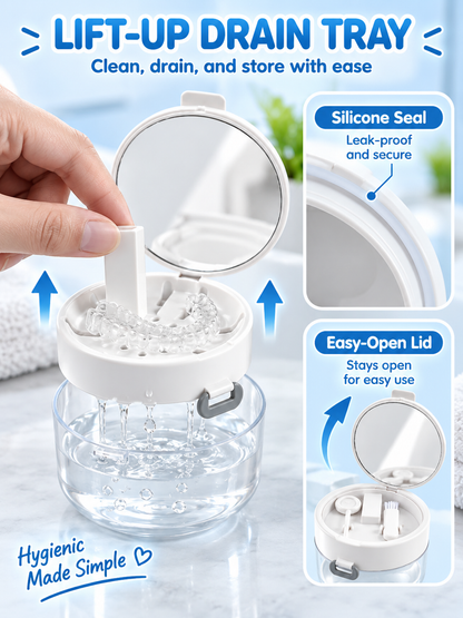 ✨ On-the-Go Retainer Care Case with Soak Bowl, Rinse Basket, Mirror & Cleaning Brush 🦷✈️