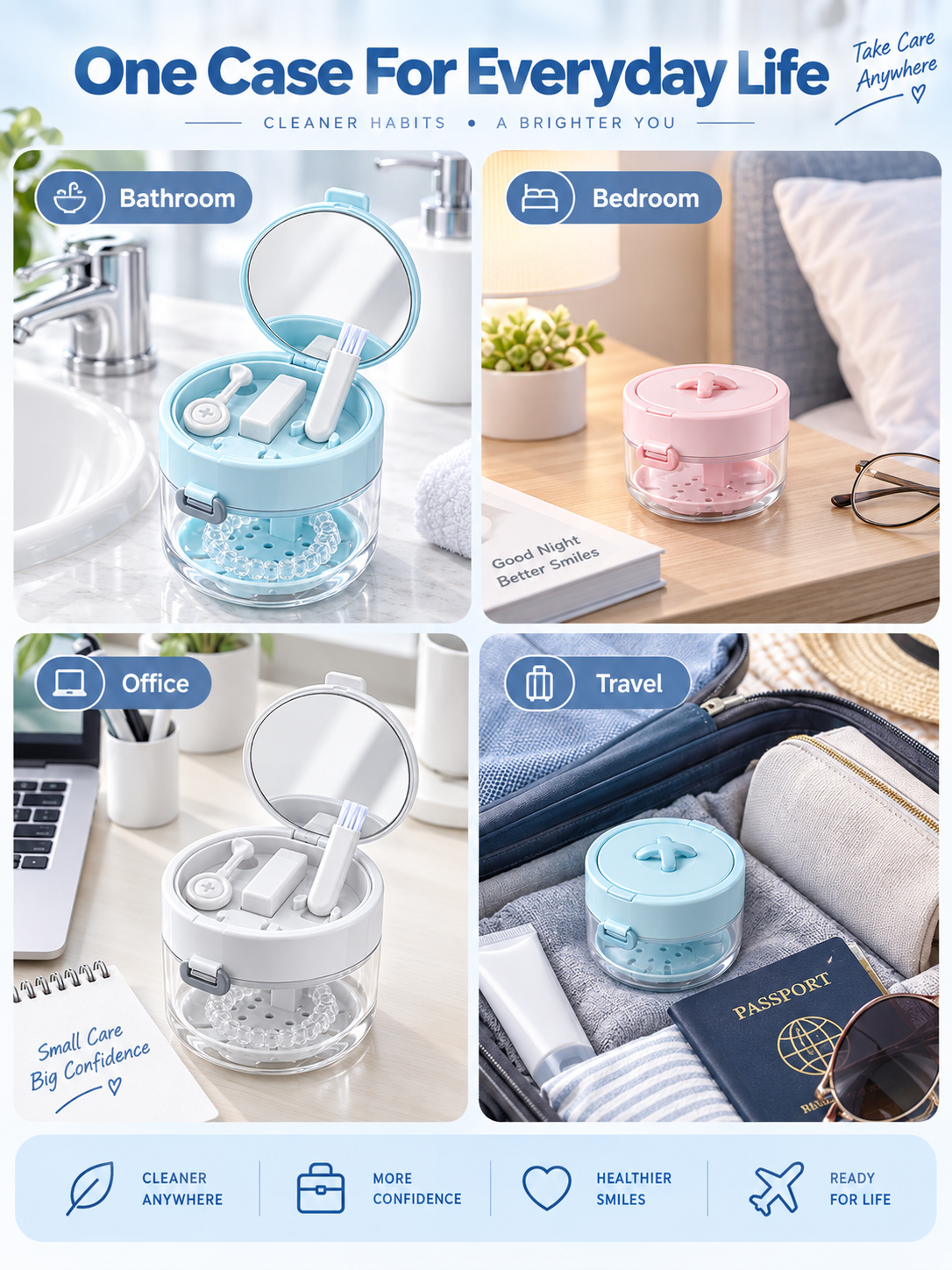 ✨ On-the-Go Retainer Care Case with Soak Bowl, Rinse Basket, Mirror & Cleaning Brush 🦷✈️