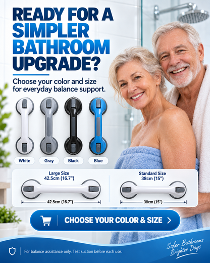 🚿 Removable Bathroom Support Handle ✨ No-Drill Suction Mount for Tile & Glass, Reusable Stability Aid for Safer Showers and Tubs 🔒