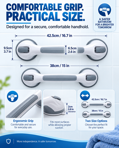 🚿 Removable Bathroom Support Handle ✨ No-Drill Suction Mount for Tile & Glass, Reusable Stability Aid for Safer Showers and Tubs 🔒