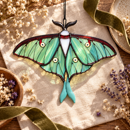 Handcrafted Luna Moth Stained Glass Suncatcher 🦋 Window Hanging Decor