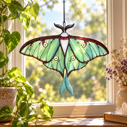 Handcrafted Luna Moth Stained Glass Suncatcher 🦋 Window Hanging Decor