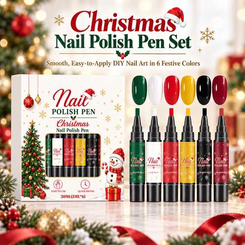 🎄✨ Christmas Nail Polish Pen Set – 6 Festive Colors for Easy DIY Nail Art