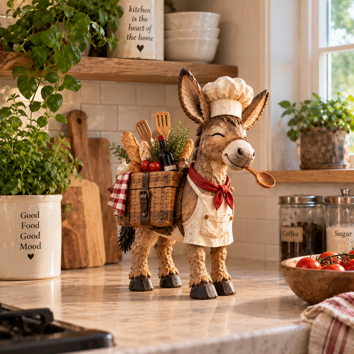 🫏 The Stubborn Little Chef — Carved Kitchen Donkey Figurine