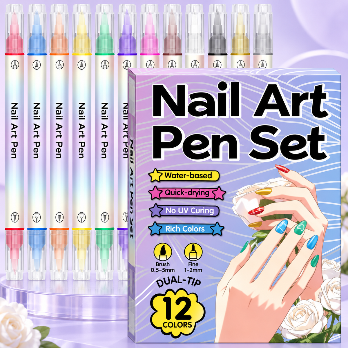 💅 12/24 Color Nail Art Pen Set – Dual-Tip Drawing & Dotting Markers